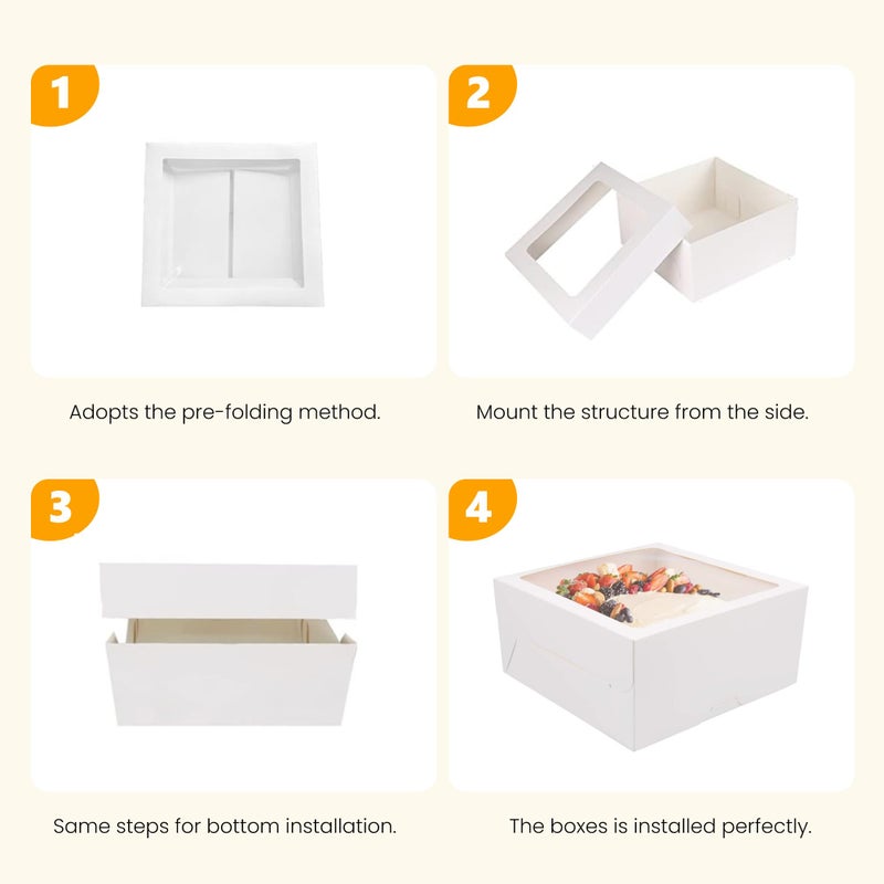 LOKQING 20Pcs Cake Boxes with Window and Cake Boards White Bakery Boxes for Cakes Gift 12x12x6 Inches(10 Boxes & 10 Boards) - Image 3